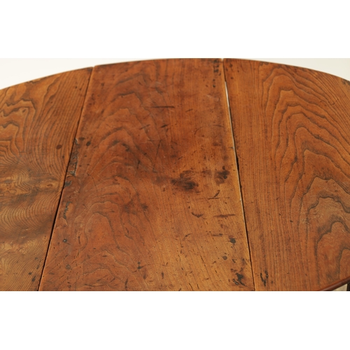 1334 - AN EARLY 18TH CENTURY JOINED ELM AND OAK GATELEG TABLE the richly figured oval drop leaf top above a... 