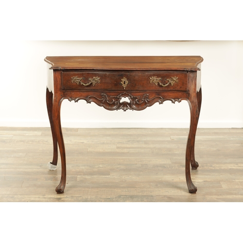 1339 - AN 18TH CENTURY ROSEWOOD ANGLO PORTUGUESE SERPENTINE SHAPED SIDE TABLE with moulded edge top above a... 