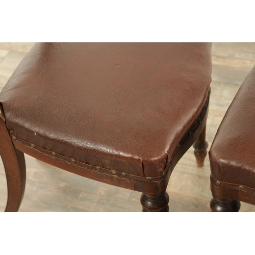 1340 - A SET OF FOUR ROSEWOOD WILLIAM IV DINING CHAIRS with open leaf carved backs and upholstered seats; r... 