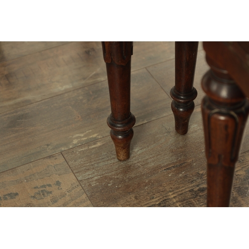 1340 - A SET OF FOUR ROSEWOOD WILLIAM IV DINING CHAIRS with open leaf carved backs and upholstered seats; r... 