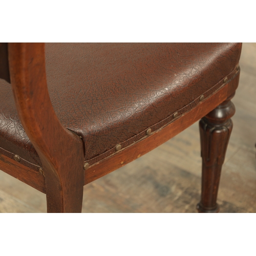 1340 - A SET OF FOUR ROSEWOOD WILLIAM IV DINING CHAIRS with open leaf carved backs and upholstered seats; r... 