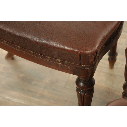 1340 - A SET OF FOUR ROSEWOOD WILLIAM IV DINING CHAIRS with open leaf carved backs and upholstered seats; r... 