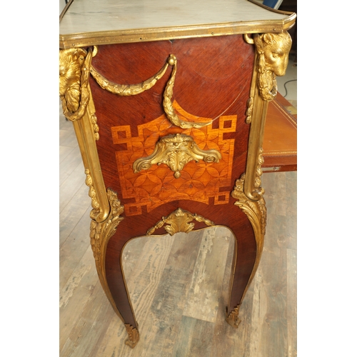 1344 - A 20TH CENTURY FRENCH ORMOLU MOUNTED KINGWOOD AND MARQUETRY INLAID SECRETAIRE CABINET with white mar... 