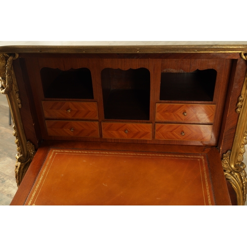 1344 - A 20TH CENTURY FRENCH ORMOLU MOUNTED KINGWOOD AND MARQUETRY INLAID SECRETAIRE CABINET with white mar... 