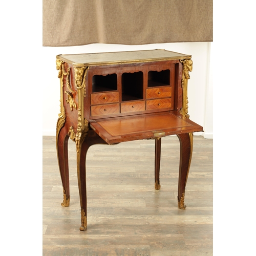 1344 - A 20TH CENTURY FRENCH ORMOLU MOUNTED KINGWOOD AND MARQUETRY INLAID SECRETAIRE CABINET with white mar... 