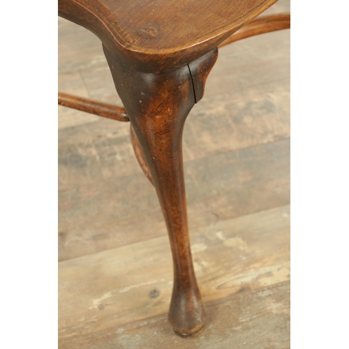 1347 - A 19TH CENTURY ASH AND ELM CABRIOLE LEGGED WINDSOR CHAIR with hooped back and shaped back splat with... 