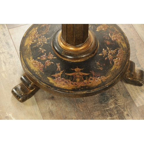 1348 - A REGENCY JAPANNED WORK TABLE with a shaped top having panelled decoration above a frieze drawer fit... 