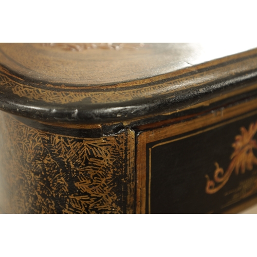 1348 - A REGENCY JAPANNED WORK TABLE with a shaped top having panelled decoration above a frieze drawer fit... 