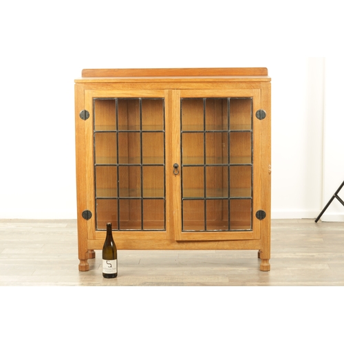 1357 - AN UNUSUAL ROBERT ‘MOUSEMAN’ THOMPSON JOINED ADZED LIGHT OAK SIDE CABINET the rear galleried top abo... 