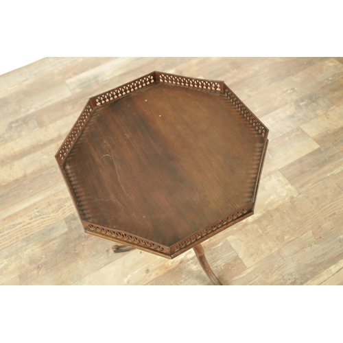 1358 - A GEORGE III STYLE MAHOGANY OCCASIONAL TABLE with a pierced gallery octagonal-shaped top, raised on ... 