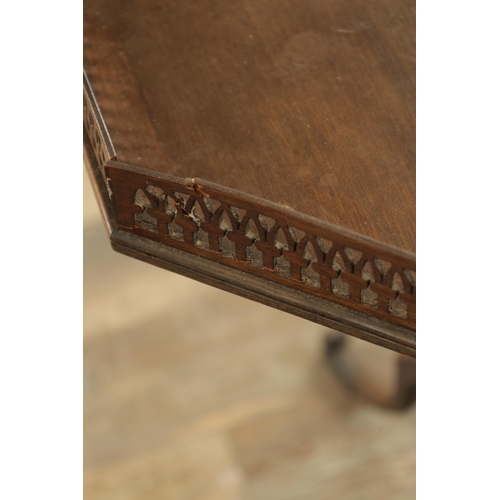 1358 - A GEORGE III STYLE MAHOGANY OCCASIONAL TABLE with a pierced gallery octagonal-shaped top, raised on ... 