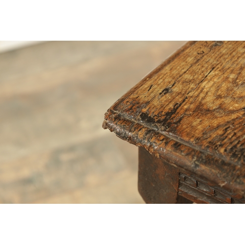 1364 - A LATE 17TH CENTURY JOINED OAK JOINT STOOL with plank top above a ring turned base joined by stretch... 