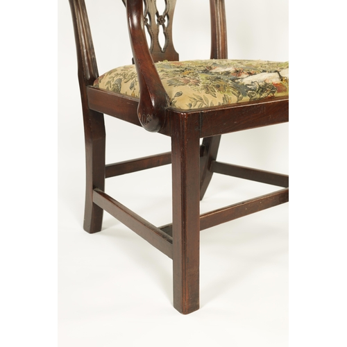 1365 - A MID 18TH CENTURY CHIPPENDALE STYLE MAHOGANY OPEN ARMCHAIR OF GENEROUS SIZE with leaf carved C scro... 