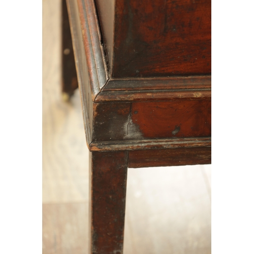 1366 - A GEORGE III MAHOGANY CELLARETTE ON STAND with hinged top and side carrying handles; raised on squar... 