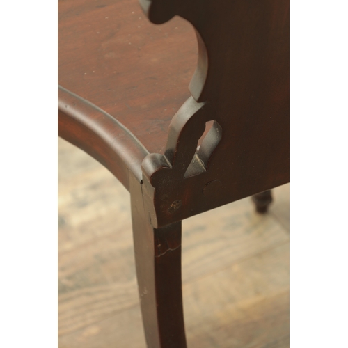 1368 - A PAIR OF 19TH CENTURY MAHOGANY HALL CHAIRS with leaf-carved shaped backs and raised on ring turned ... 