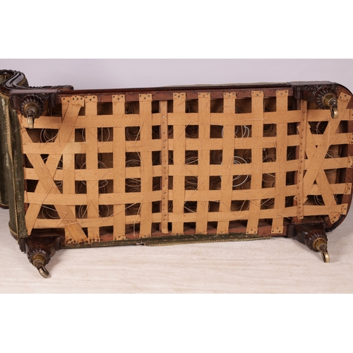 1370 - A REGENCY ROSEWOOD AND BRASS INLAID DAY BED/CHAISE LOUNGE with shaped raised back and scrolled end s... 