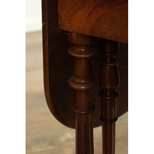 1372 - A GOOD 19TH CENTURY FIGURED WALNUT AND INLAID SUTHERLAND TABLE with fold-down sides and a fluted tur... 