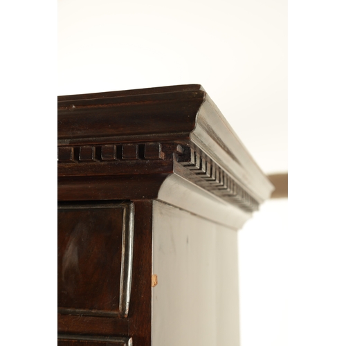 1375 - AN 18TH CENTURY MAHOGANY IRISH TALL CHEST OF DRAWERS having dentil cornice above a bank of eight gra... 