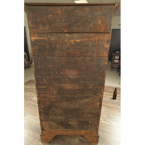 1375 - AN 18TH CENTURY MAHOGANY IRISH TALL CHEST OF DRAWERS having dentil cornice above a bank of eight gra... 