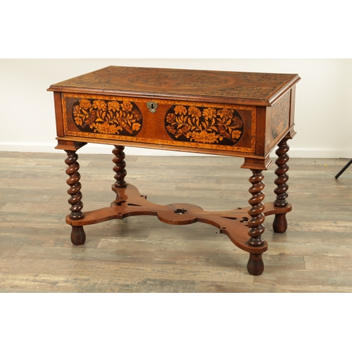 1377 - A WILLIAM AND MARY MARQUETRY SIDE TABLE with elaborate panelled floral marquetry top and matching fr... 