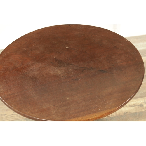 1378 - A GEORGE III MAHOGANY TILT TOP TABLE with one piece figured top above a bird cage base with tapering... 