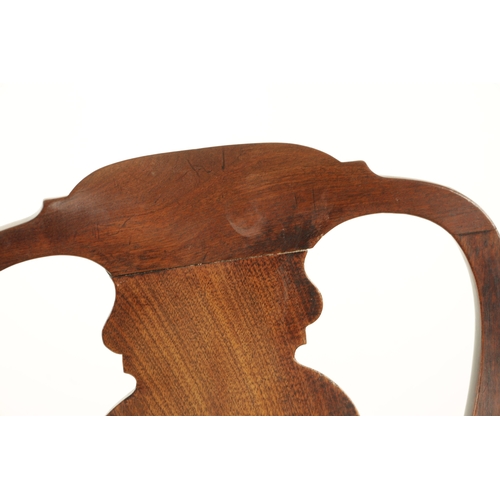 1381 - A GOOD GEORGE II WALNUT SIDE CHAIR with a shaped back having vase shaped back splat, drop-in tapestr... 