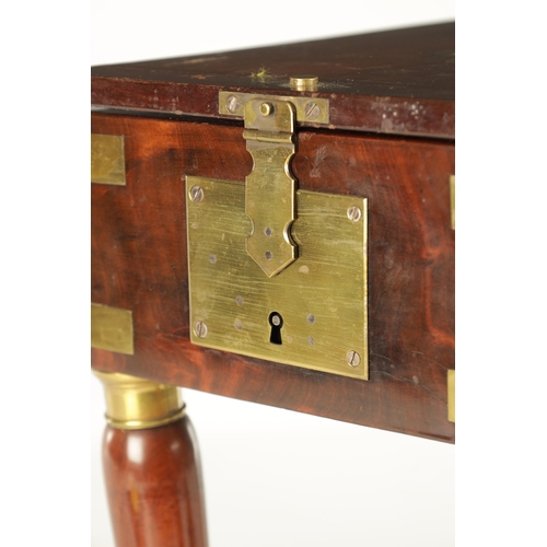 1382 - AN EARLY 19TH CENTURY MAHOGANY BRASS BOUND NAPOLEONIC CAMPAIGN BIDET WASH STAND with lockable remova... 