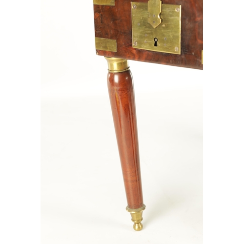 1382 - AN EARLY 19TH CENTURY MAHOGANY BRASS BOUND NAPOLEONIC CAMPAIGN BIDET WASH STAND with lockable remova... 