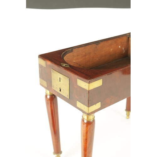 1382 - AN EARLY 19TH CENTURY MAHOGANY BRASS BOUND NAPOLEONIC CAMPAIGN BIDET WASH STAND with lockable remova... 