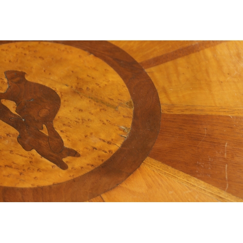 1395 - AN UNUSUAL LATE 19TH CENTURY SPECIMEN TIMBER CENTRE TABLE with segmented top having an inlaid squirr... 