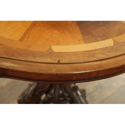 1395 - AN UNUSUAL LATE 19TH CENTURY SPECIMEN TIMBER CENTRE TABLE with segmented top having an inlaid squirr... 