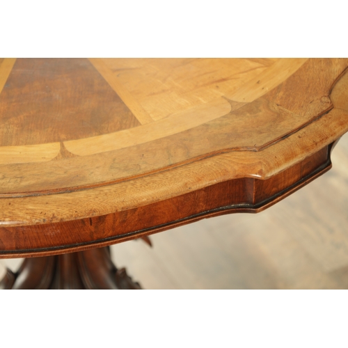 1395 - AN UNUSUAL LATE 19TH CENTURY SPECIMEN TIMBER CENTRE TABLE with segmented top having an inlaid squirr... 