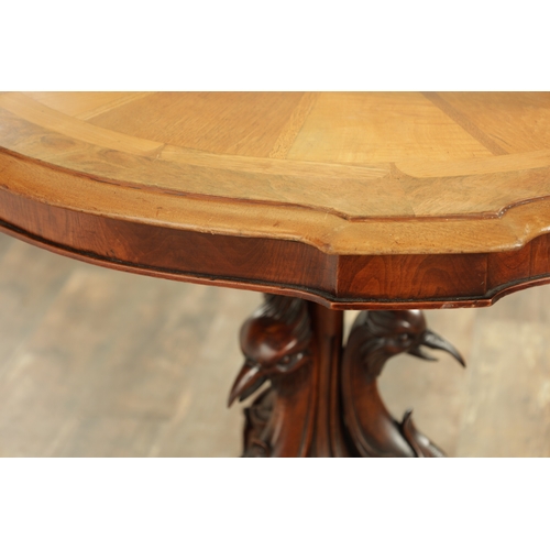 1395 - AN UNUSUAL LATE 19TH CENTURY SPECIMEN TIMBER CENTRE TABLE with segmented top having an inlaid squirr... 