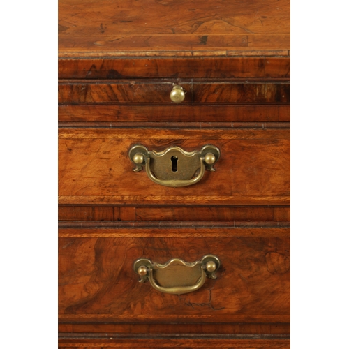 1399 - A GEORGE I FIGURED WALNUT BACHELORS CHEST with quarter veneered cross-banded caddy top above a brush... 