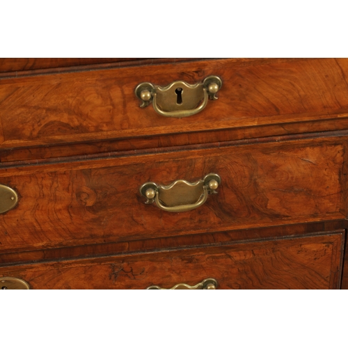 1399 - A GEORGE I FIGURED WALNUT BACHELORS CHEST with quarter veneered cross-banded caddy top above a brush... 