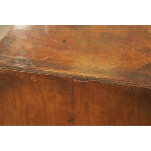 1399 - A GEORGE I FIGURED WALNUT BACHELORS CHEST with quarter veneered cross-banded caddy top above a brush... 