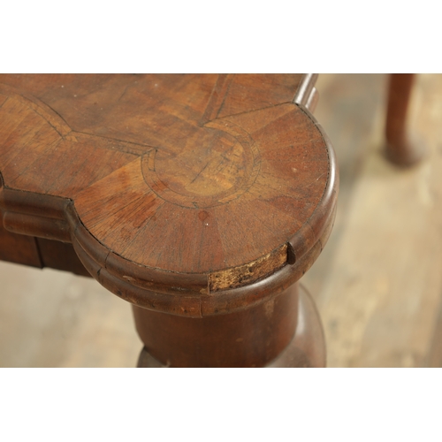 1402 - A QUEEN ANNE STYLE HERRING-BANDED WALNUT CARD TABLE with cross-banded hinged top revealing a baize i... 