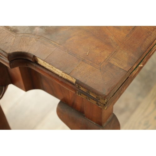 1402 - A QUEEN ANNE STYLE HERRING-BANDED WALNUT CARD TABLE with cross-banded hinged top revealing a baize i... 