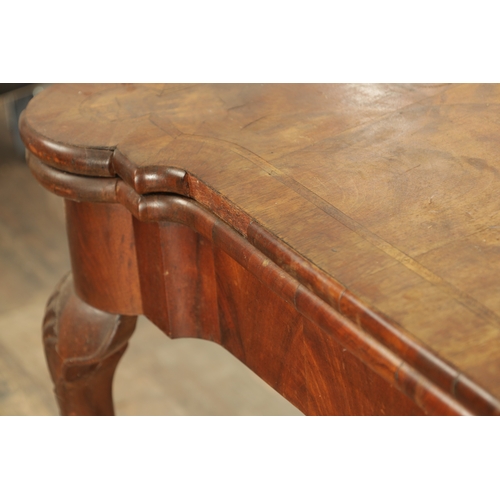 1402 - A QUEEN ANNE STYLE HERRING-BANDED WALNUT CARD TABLE with cross-banded hinged top revealing a baize i... 