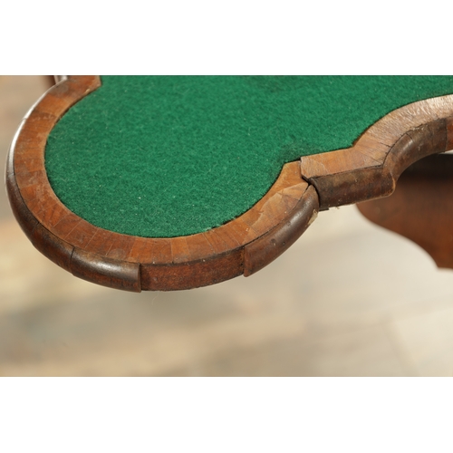 1402 - A QUEEN ANNE STYLE HERRING-BANDED WALNUT CARD TABLE with cross-banded hinged top revealing a baize i... 