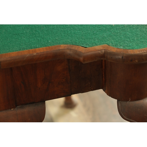 1402 - A QUEEN ANNE STYLE HERRING-BANDED WALNUT CARD TABLE with cross-banded hinged top revealing a baize i... 