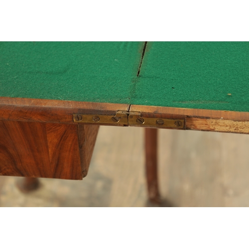 1402 - A QUEEN ANNE STYLE HERRING-BANDED WALNUT CARD TABLE with cross-banded hinged top revealing a baize i... 