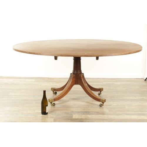 1403 - A GEORGE III MAHOGANY OVAL TILT TOP BREAKFAST TABLE with one piece top raised on a gun barrel stem w... 