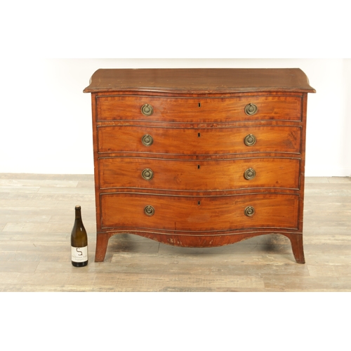 1405 - A GOOD HEPPLEWHITE DESIGN GEORGE III SERPENTINE FIGURED MAHOGANY CHEST OF DRAWERS with cross-banded ... 