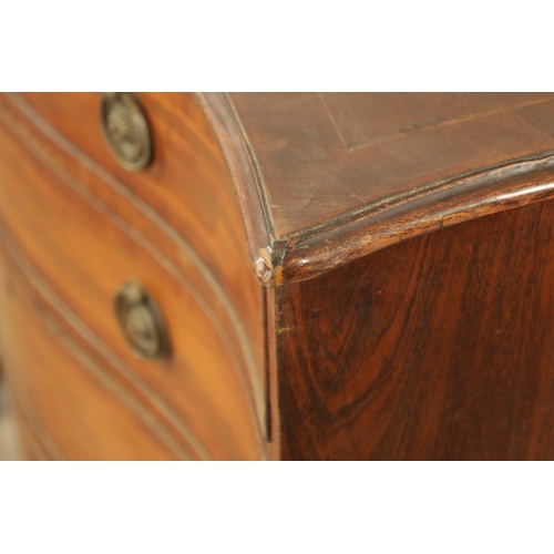 1405 - A GOOD HEPPLEWHITE DESIGN GEORGE III SERPENTINE FIGURED MAHOGANY CHEST OF DRAWERS with cross-banded ... 