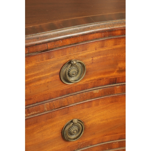 1405 - A GOOD HEPPLEWHITE DESIGN GEORGE III SERPENTINE FIGURED MAHOGANY CHEST OF DRAWERS with cross-banded ... 