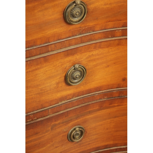 1405 - A GOOD HEPPLEWHITE DESIGN GEORGE III SERPENTINE FIGURED MAHOGANY CHEST OF DRAWERS with cross-banded ... 