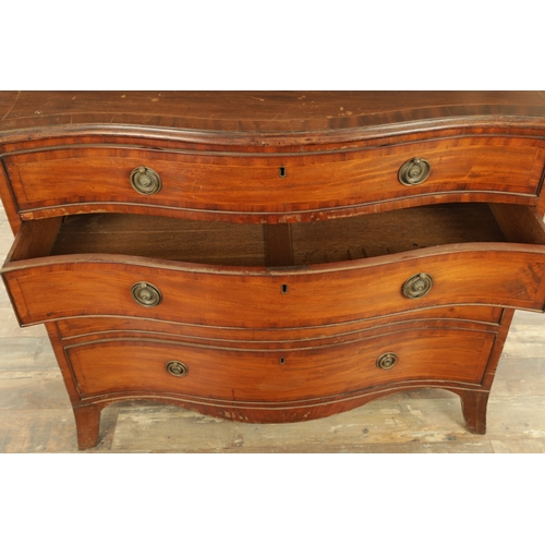 1405 - A GOOD HEPPLEWHITE DESIGN GEORGE III SERPENTINE FIGURED MAHOGANY CHEST OF DRAWERS with cross-banded ... 