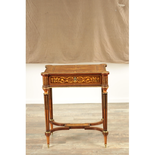 1407 - APHONSE TAHAN (1830-1880). A FINE 19TH CENTURY FRENCH MARQUETRY INLAID KING WOOD SIDE TABLE with orm... 