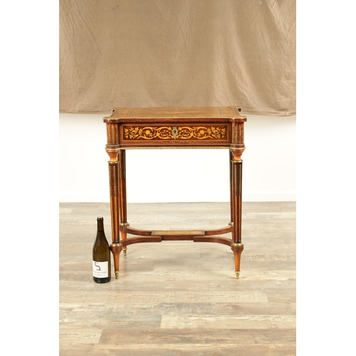 1407 - APHONSE TAHAN (1830-1880). A FINE 19TH CENTURY FRENCH MARQUETRY INLAID KING WOOD SIDE TABLE with orm... 